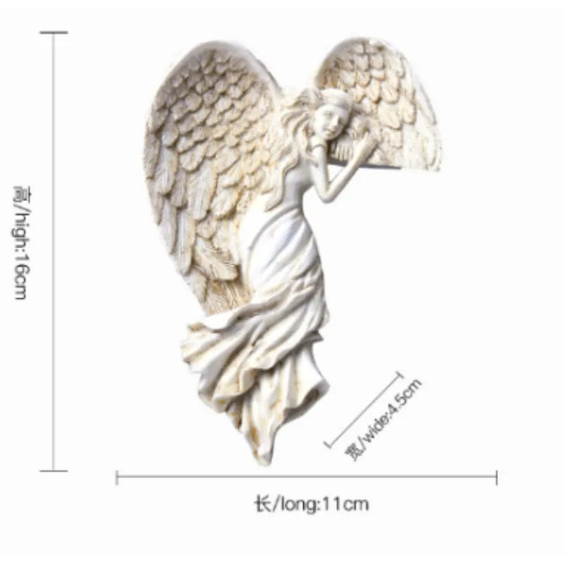 WingedGrace | Witte Engel Wanddecoratie - 3D Gevleugelde Engel Sculptuur voor Hoeken, Elegant Woondecoratie