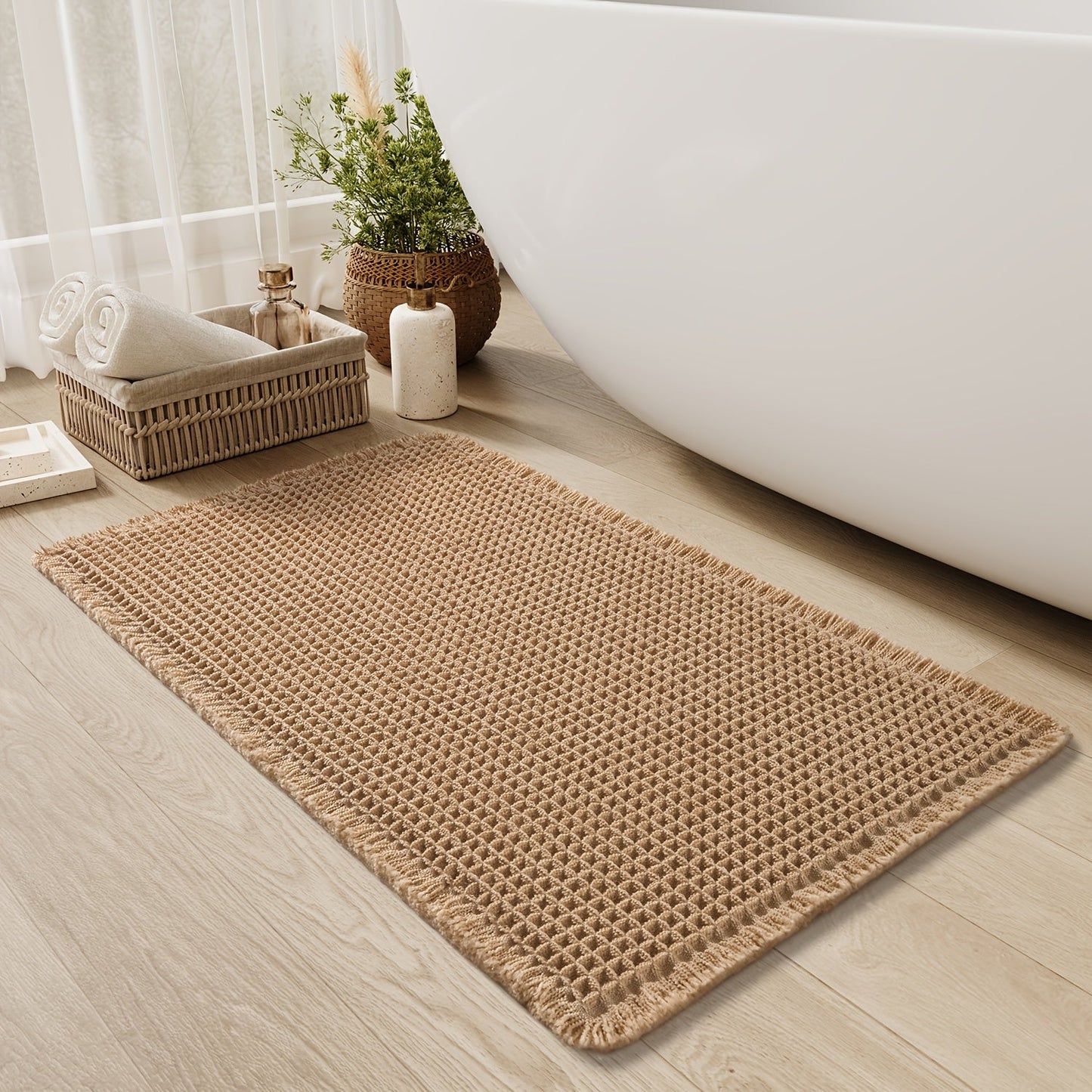 AbsorbEase | Ultra-absorberende wafelbadmat met kwastjes - antislipmat