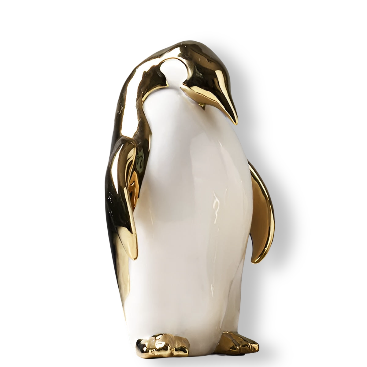 GoldenWaddle | Gouden keramische pinguïn sculptuur – Modern woondecoratiebeeldje, elegant decoratief beeldje