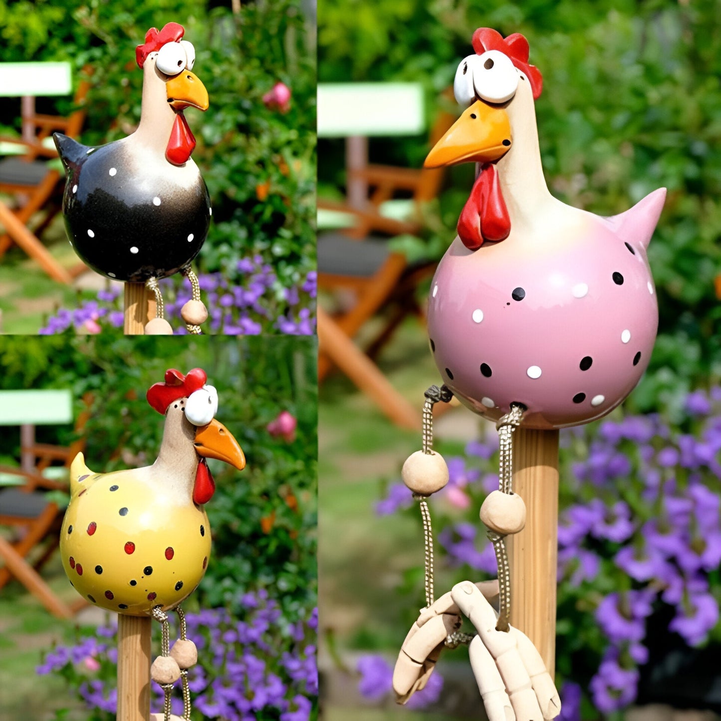 Cluckoo | Eigenzinnig tuinornament met kippen - Weerbestendig boerderijdierbeeldje