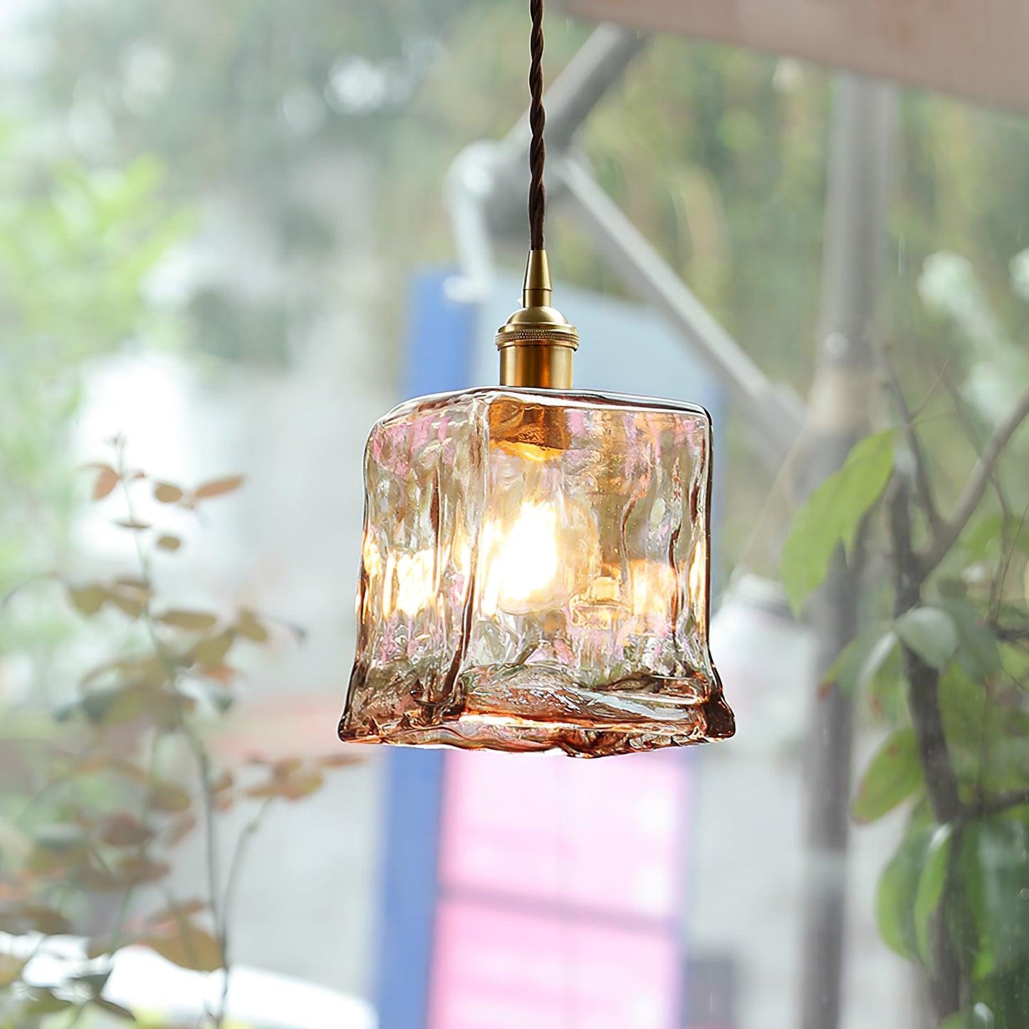 Vintage bruin glazen hanglamp