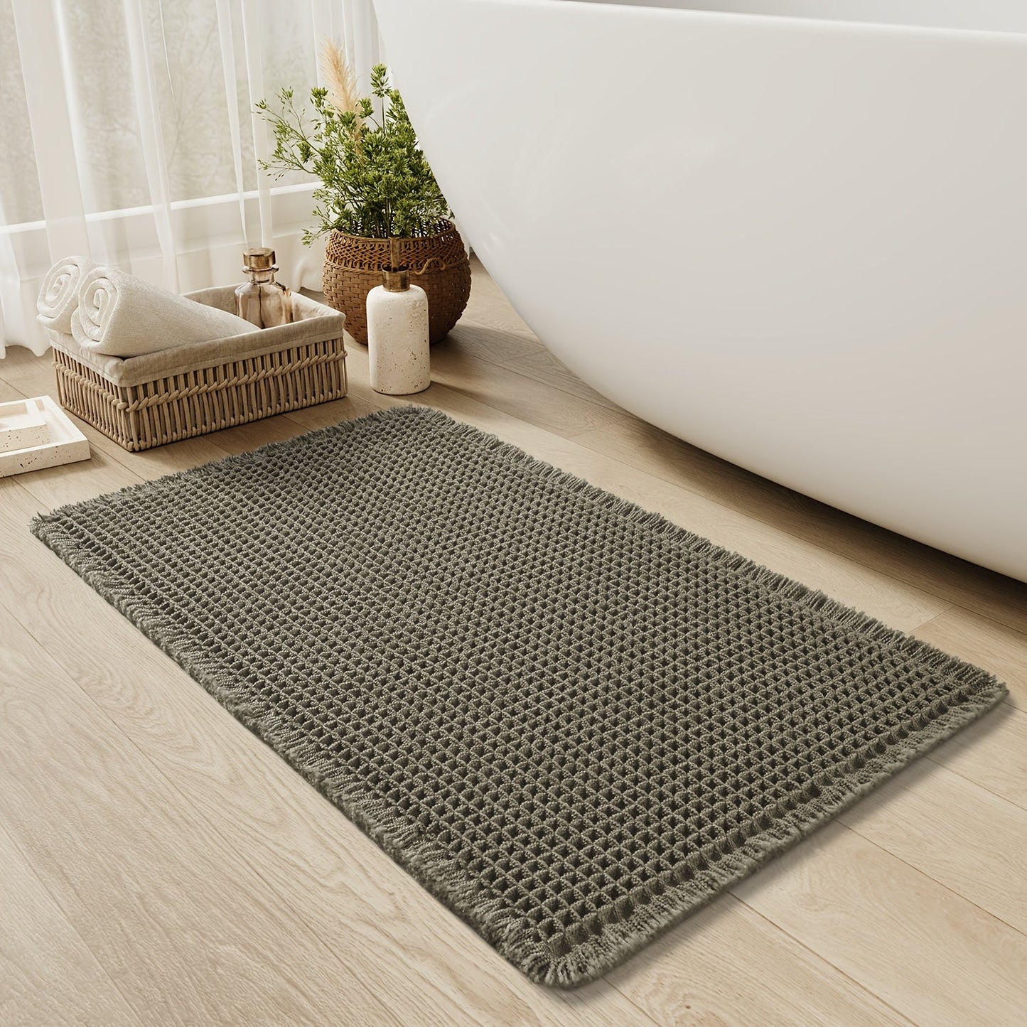 AbsorbEase | Ultra-absorberende wafelbadmat met kwastjes - antislipmat