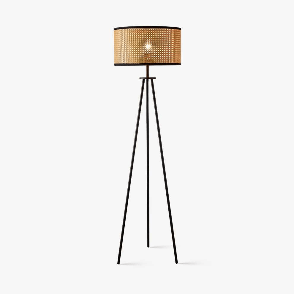 Rotan driepoot vloerlamp