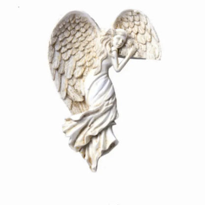 WingedGrace | Witte Engel Wanddecoratie - 3D Gevleugelde Engel Sculptuur voor Hoeken, Elegant Woondecoratie