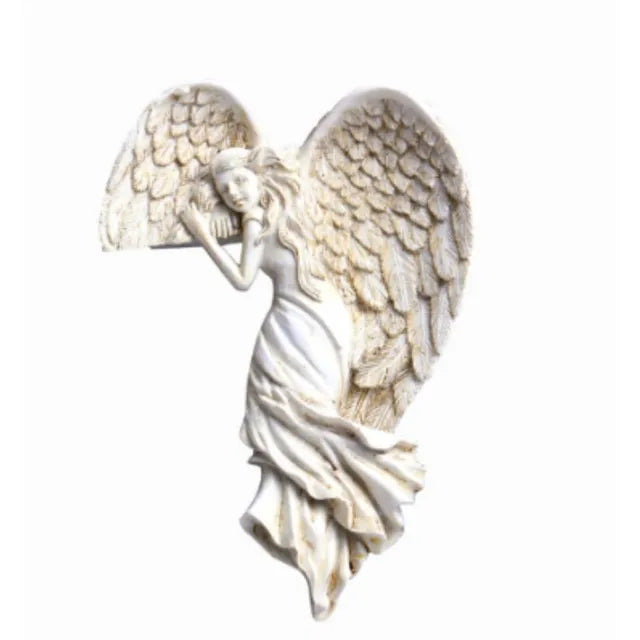 WingedGrace | Witte Engel Wanddecoratie - 3D Gevleugelde Engel Sculptuur voor Hoeken, Elegant Woondecoratie