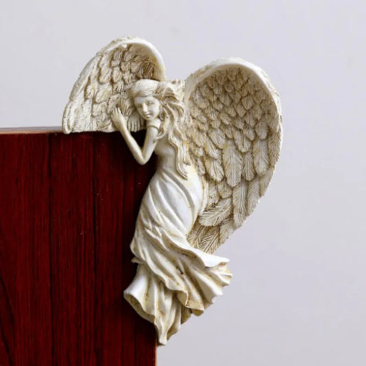 WingedGrace | Witte Engel Wanddecoratie - 3D Gevleugelde Engel Sculptuur voor Hoeken, Elegant Woondecoratie
