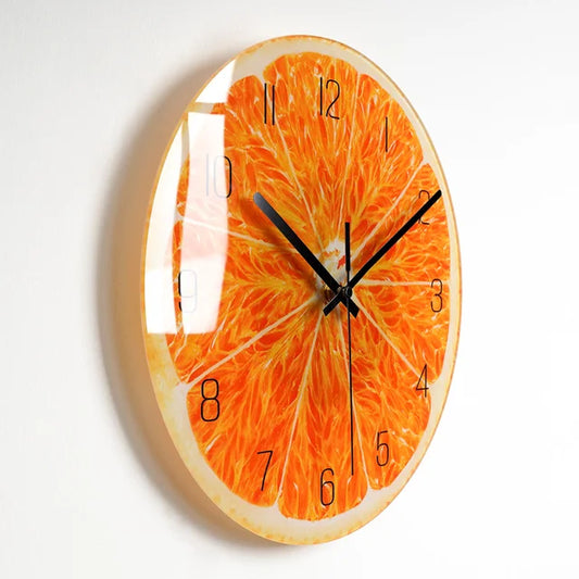 ZestClock | Moderne Glazen Wandklok - Levendig gesneden fruit ontwerp, Stille Quartz Beweging, Decoratieve Klok