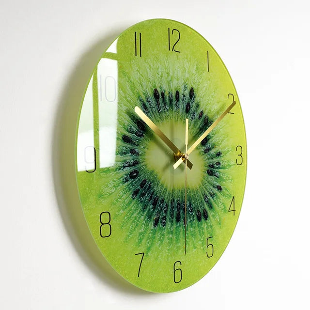 ZestClock | Moderne Glazen Wandklok - Levendig gesneden fruit ontwerp, Stille Quartz Beweging, Decoratieve Klok