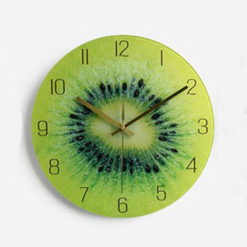 ZestClock | Moderne Glazen Wandklok - Levendig gesneden fruit ontwerp, Stille Quartz Beweging, Decoratieve Klok