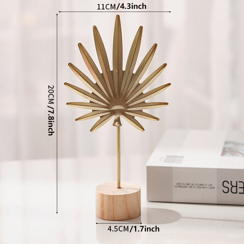 IronBliss | Scandinavisch Metalen Blad Kunstbeeldhouwwerk met Houten Voet - Creatief Huisdecor