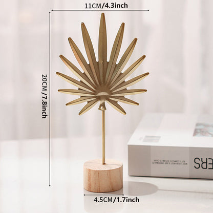 IronBliss | Scandinavisch Metalen Blad Kunstbeeldhouwwerk met Houten Voet - Creatief Huisdecor