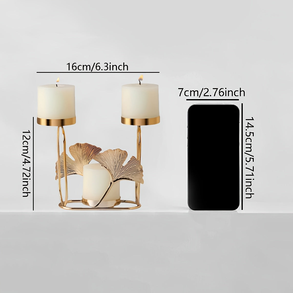 TrinityLeaf | Elegante 3-koppige Ginkgo Blad Kaarshouder - Metalen Tafel Decoratie