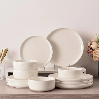 12-delige Dinnerset | Wit Porselein Serviesset voor 4 Personen | Borden en Schalen