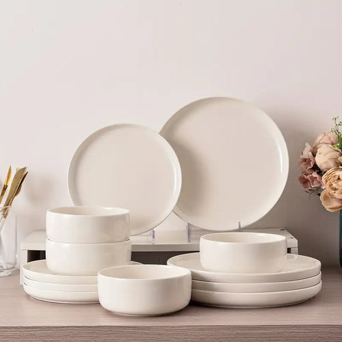 12-delige Dinnerset | Wit Porselein Serviesset voor 4 Personen | Borden en Schalen
