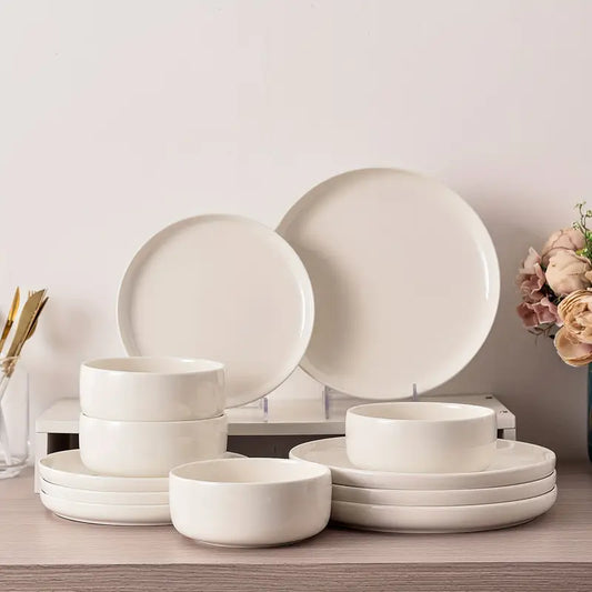 12-delige Dinnerset | Wit Porselein Serviesset voor 4 Personen | Borden en Schalen