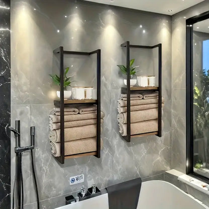 2-Laags Wandgemonteerd Handdoekenrek van Koolstofstaal 77 cm