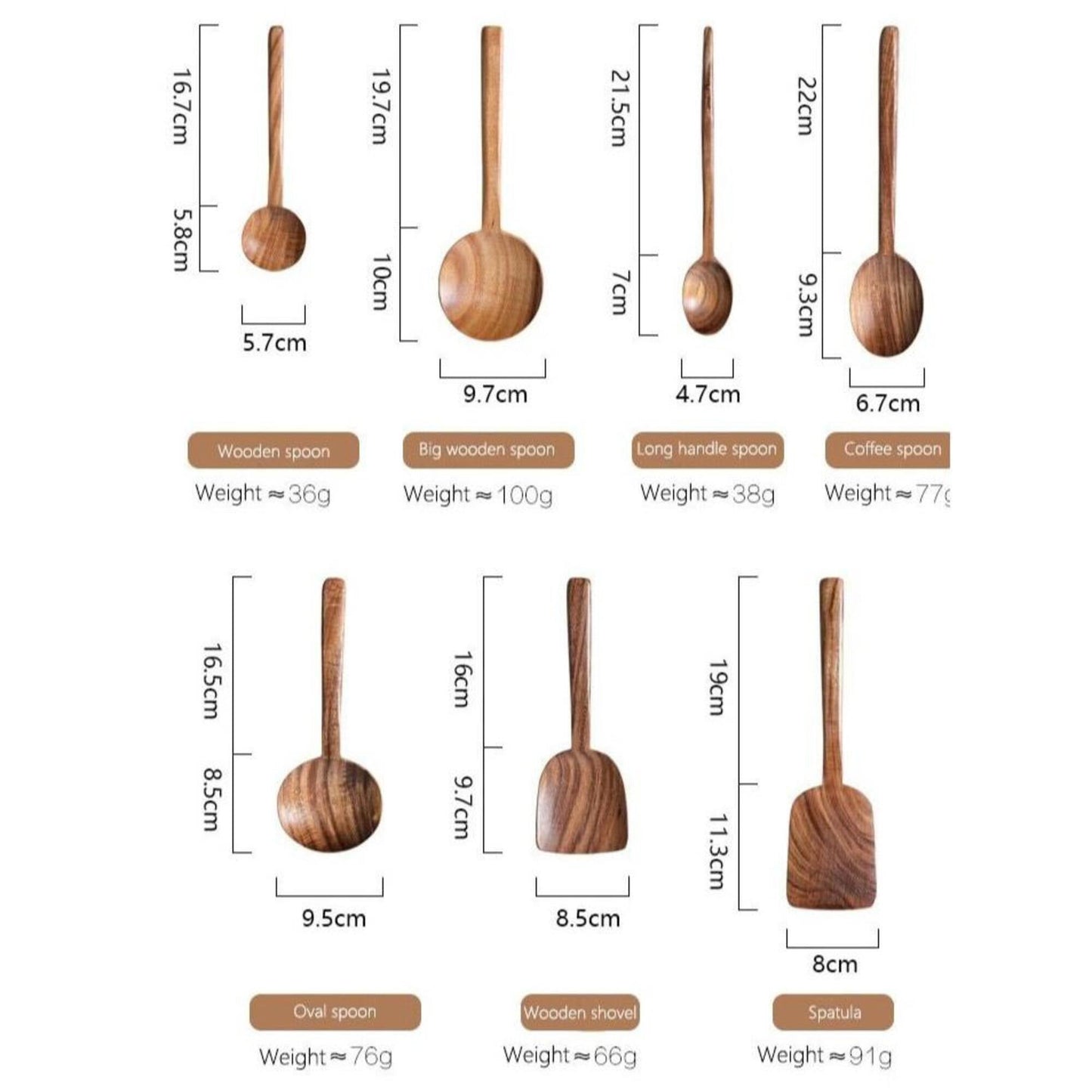 Utensilia | 7 Pcs Natural Teak Wooden Cooking Utensil Set