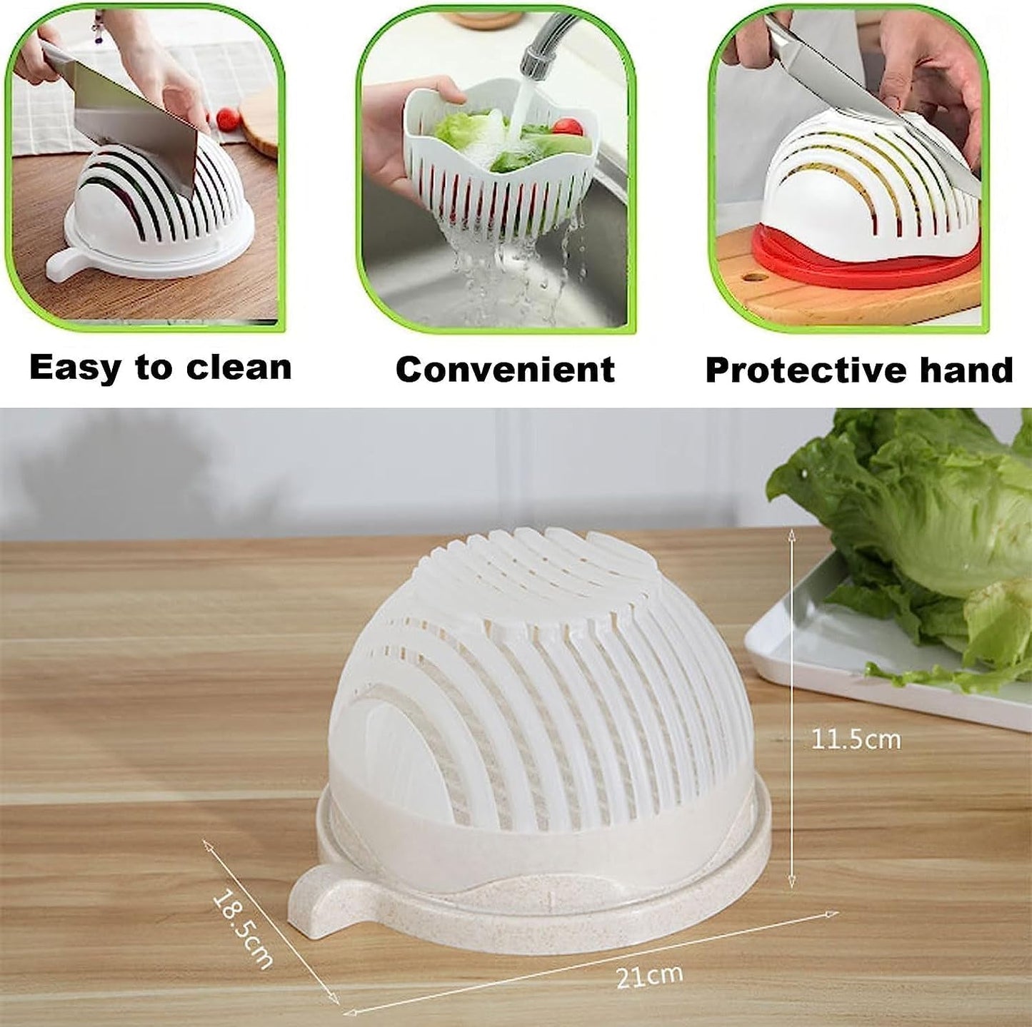 MixChop | Salade Snijder & Zeef Kom - 4-in-1 Fruit & Groenten Hakken, Spoelen & Serveren Gereedschap
