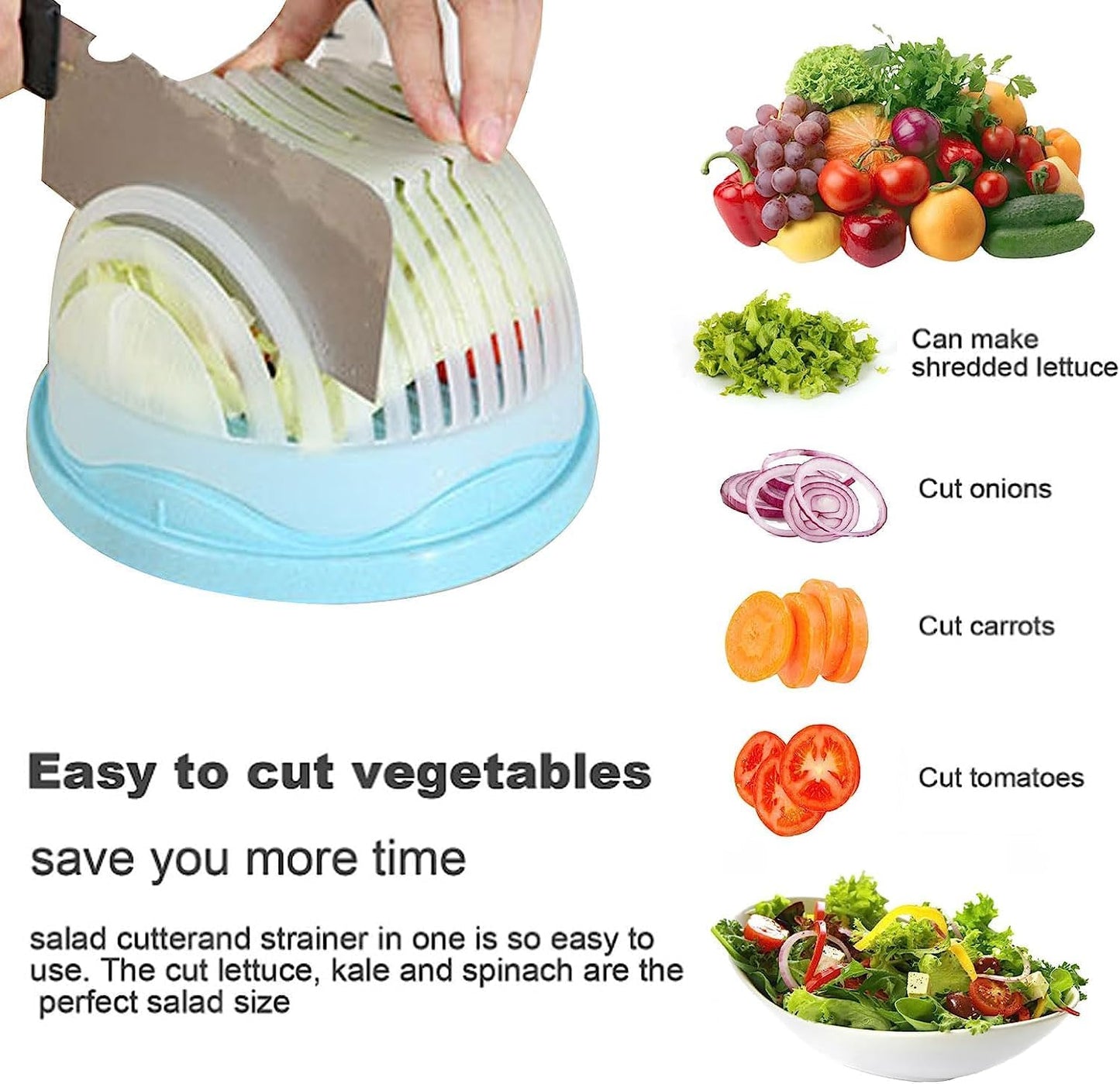 MixChop | Salade Snijder & Zeef Kom - 4-in-1 Fruit & Groenten Hakken, Spoelen & Serveren Gereedschap