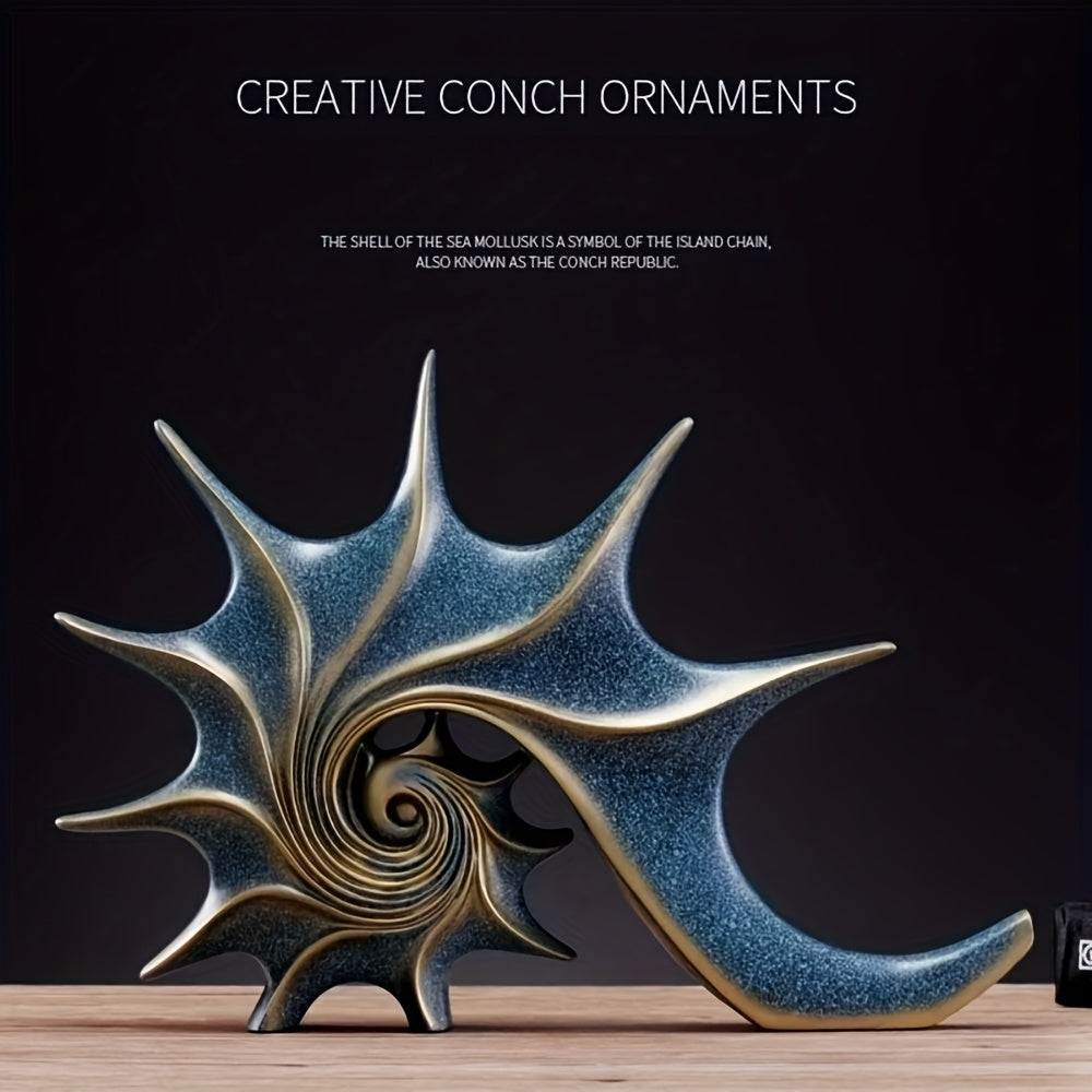 AureliaShell | Luxe Blauw & Goud Hars Schelp Sculptuur - Fantasie Kustdecoratie
