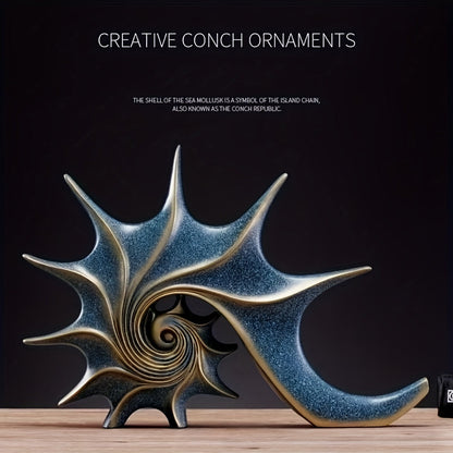 AureliaShell | Luxe Blauw & Goud Hars Schelp Sculptuur - Fantasie Kustdecoratie