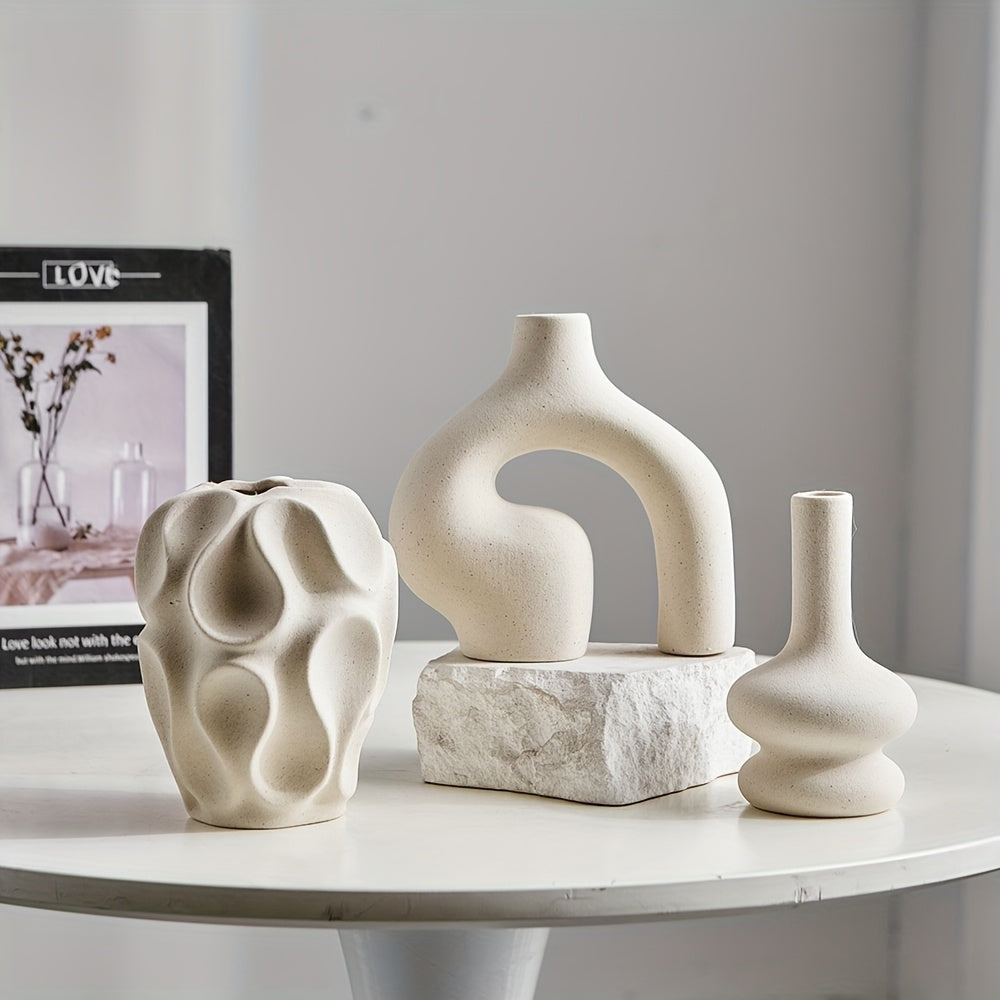 VasaForm | 3-delige Boho keramische vaasset – Moderne Scandinavische minimalistische woondecoratie
