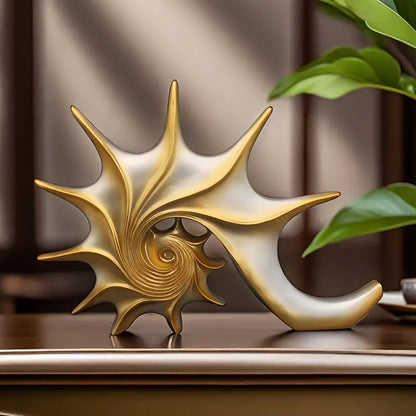 AureliaShell | Luxe Blauw & Goud Hars Schelp Sculptuur - Fantasie Kustdecoratie