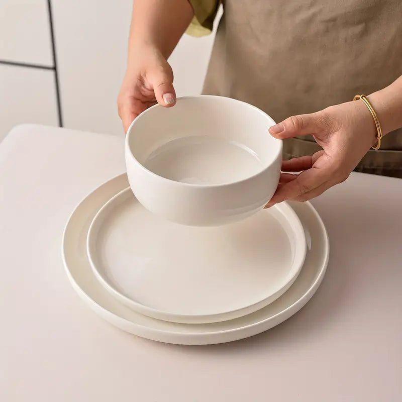 12-delige Dinnerset | Wit Porselein Serviesset voor 4 Personen | Borden en Schalen
