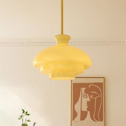 Bauhaus hanglamp van roomgeel glas
