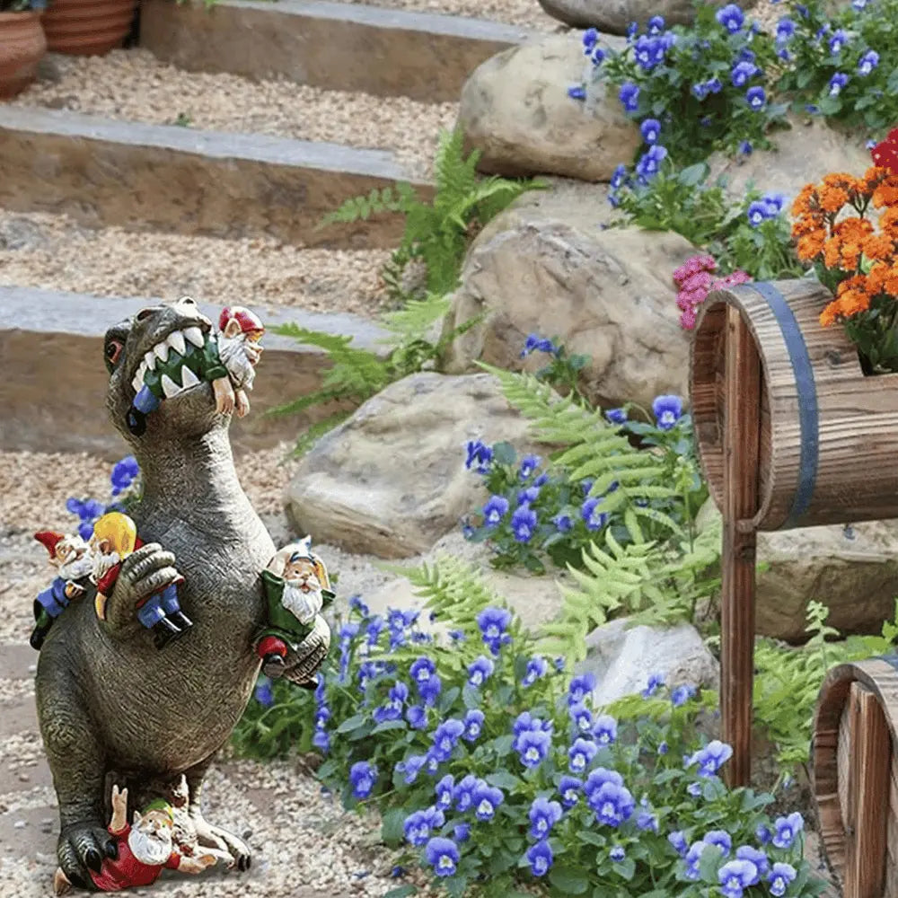 Gnomasaur | Dinosaurus tuinkabouter eter - Grappig buiten tuindecor hars beeldje