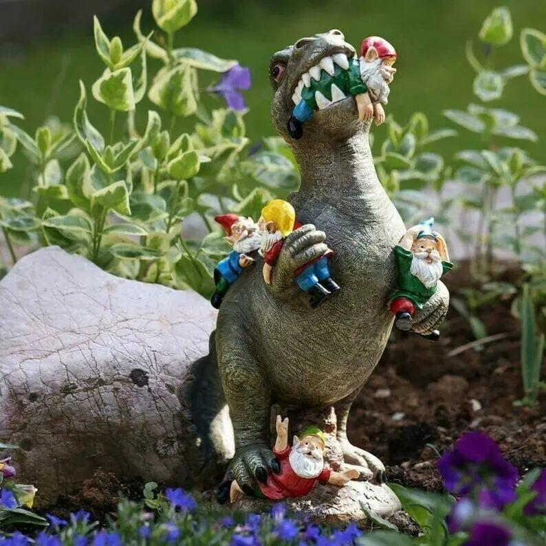 Gnomasaur | Dinosaurus tuinkabouter eter - Grappig buiten tuindecor hars beeldje