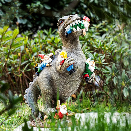 Gnomasaur | Dinosaurus tuinkabouter eter - Grappig buiten tuindecor hars beeldje