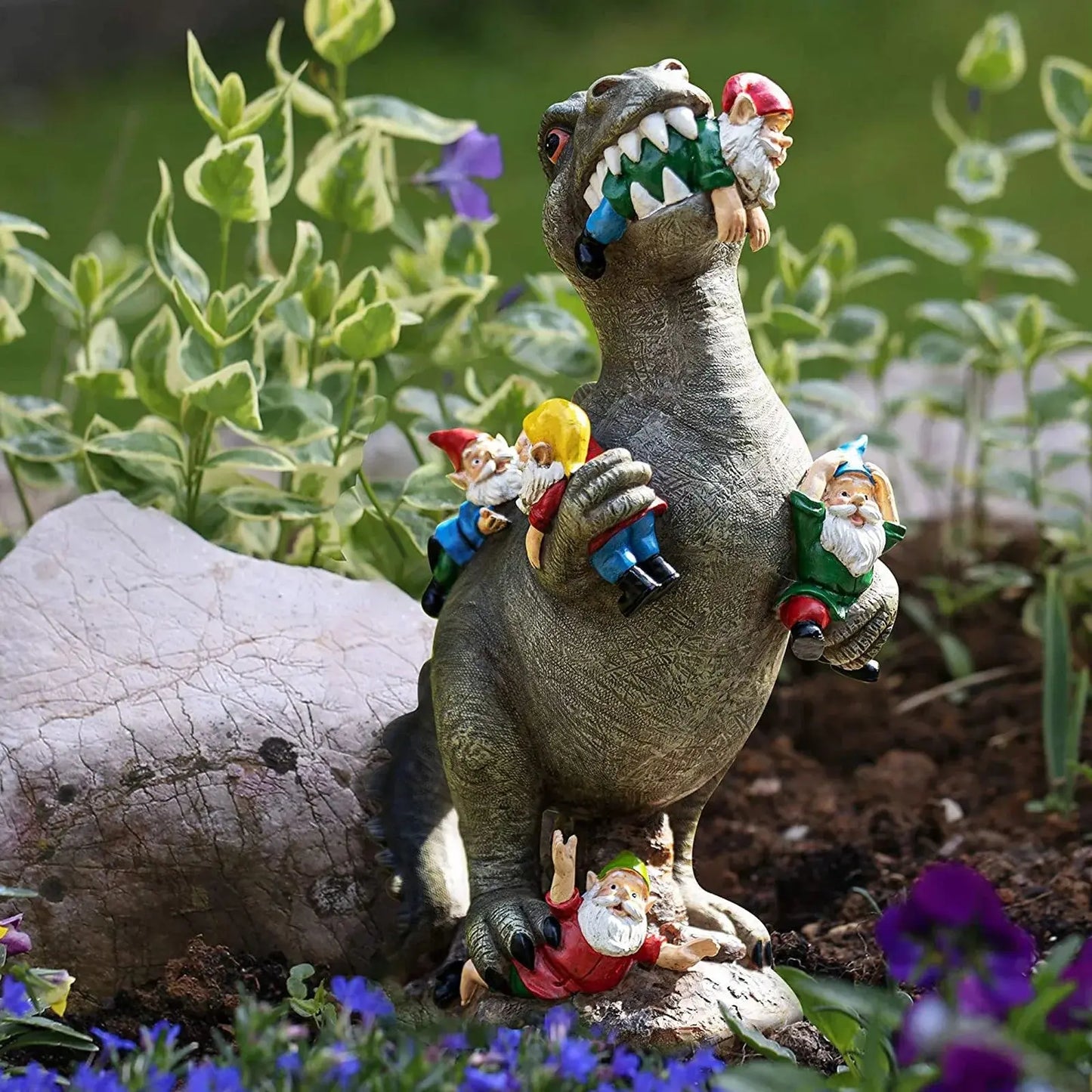 Gnomasaur | Dinosaurus tuinkabouter eter - Grappig buiten tuindecor hars beeldje