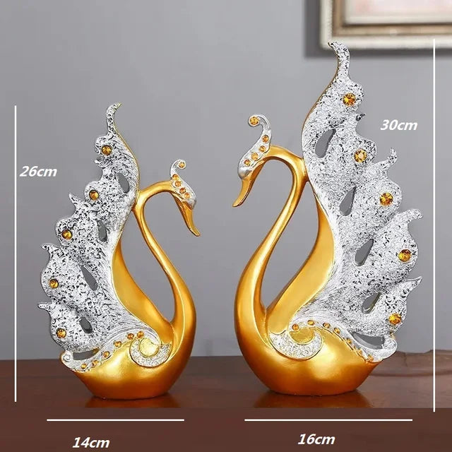 SwanElara | Luxe Gouden Zwaan Beeldjes - Elegant Romantisch Decor voor Paar, Gouden Accent Sculptuur
