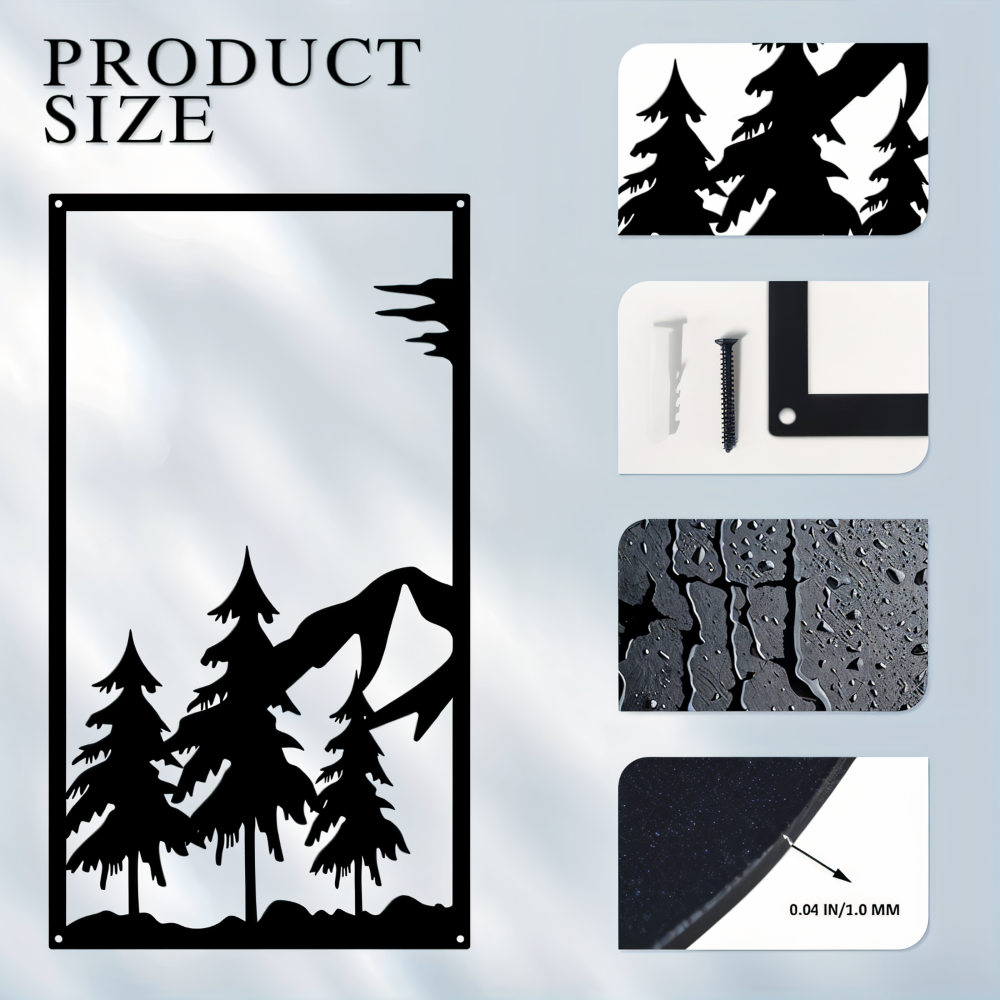 ShadowRidge | 4-delige wanddecoratie – zwart metalen abstract bergontwerp