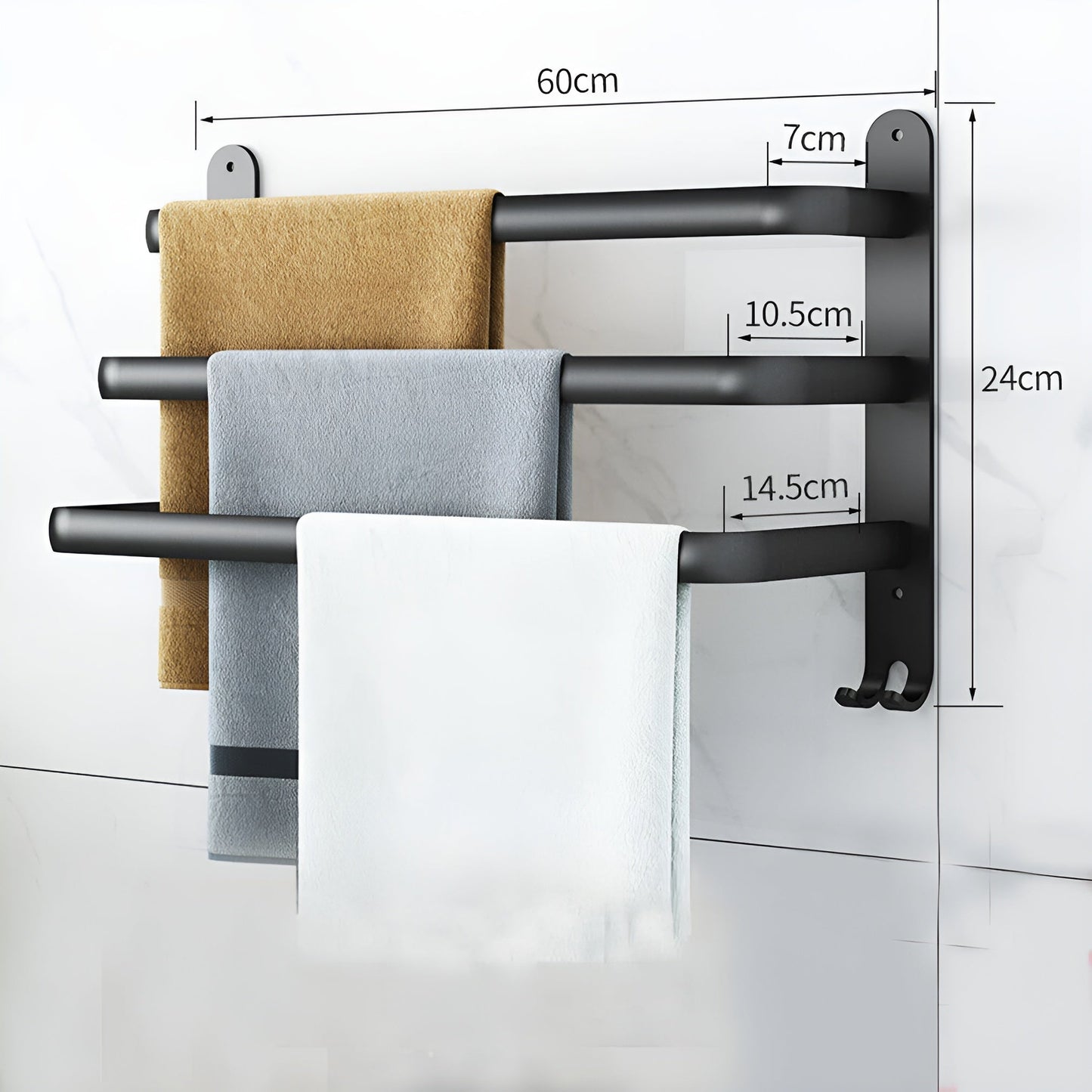HangEase | 3-laags ruimtebesparende wandhanddoekhouder - aluminium badkamer organizer