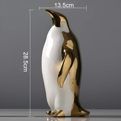 GoldenWaddle | Gouden keramische pinguïn sculptuur – Modern woondecoratiebeeldje, elegant decoratief beeldje