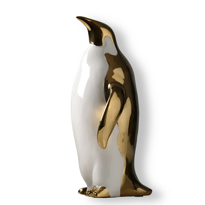 GoldenWaddle | Gouden keramische pinguïn sculptuur – Modern woondecoratiebeeldje, elegant decoratief beeldje