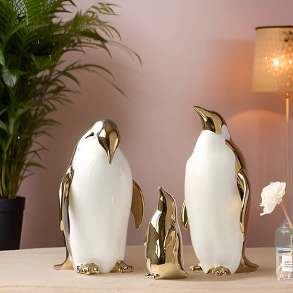 GoldenWaddle | Gouden keramische pinguïn sculptuur – Modern woondecoratiebeeldje, elegant decoratief beeldje