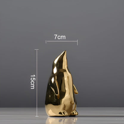 GoldenWaddle | Gouden keramische pinguïn sculptuur – Modern woondecoratiebeeldje, elegant decoratief beeldje