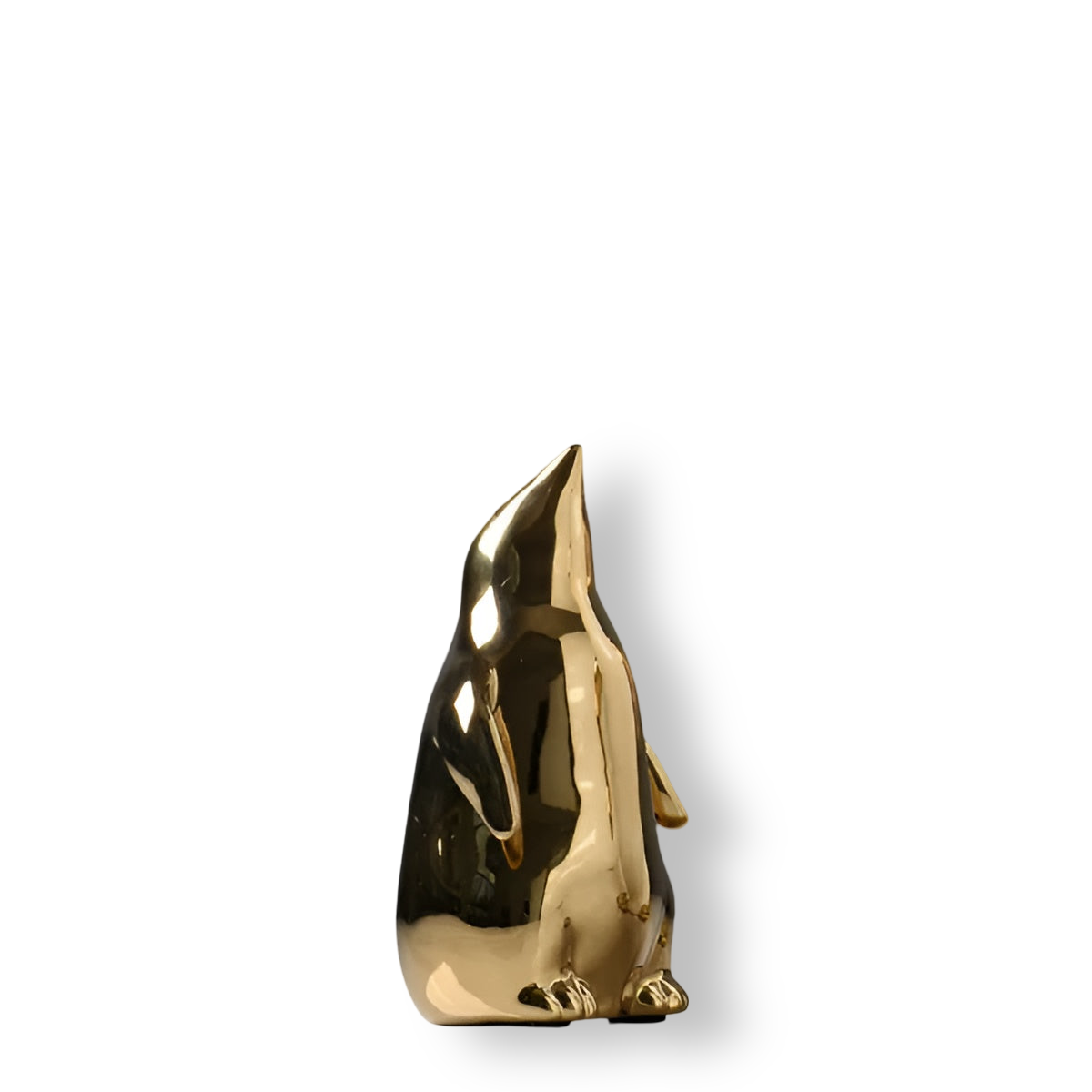 GoldenWaddle | Gouden keramische pinguïn sculptuur – Modern woondecoratiebeeldje, elegant decoratief beeldje