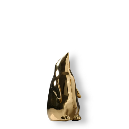GoldenWaddle | Gouden keramische pinguïn sculptuur – Modern woondecoratiebeeldje, elegant decoratief beeldje