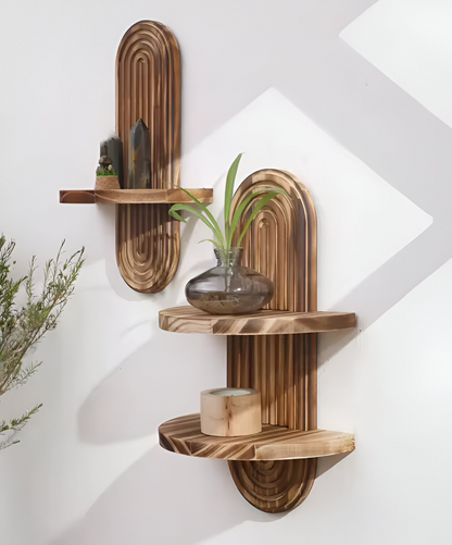 TimberGrid | Geometrische houten wandplankenset – Rustieke wandopberging en decoratieve display