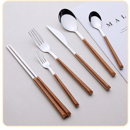 WoodStyle | 16-delige Bestekset met Imitatie Houten Handvatten