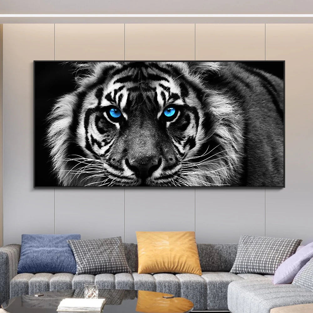 BlueStare | Moderne canvasprint met tijger in zwart-wit