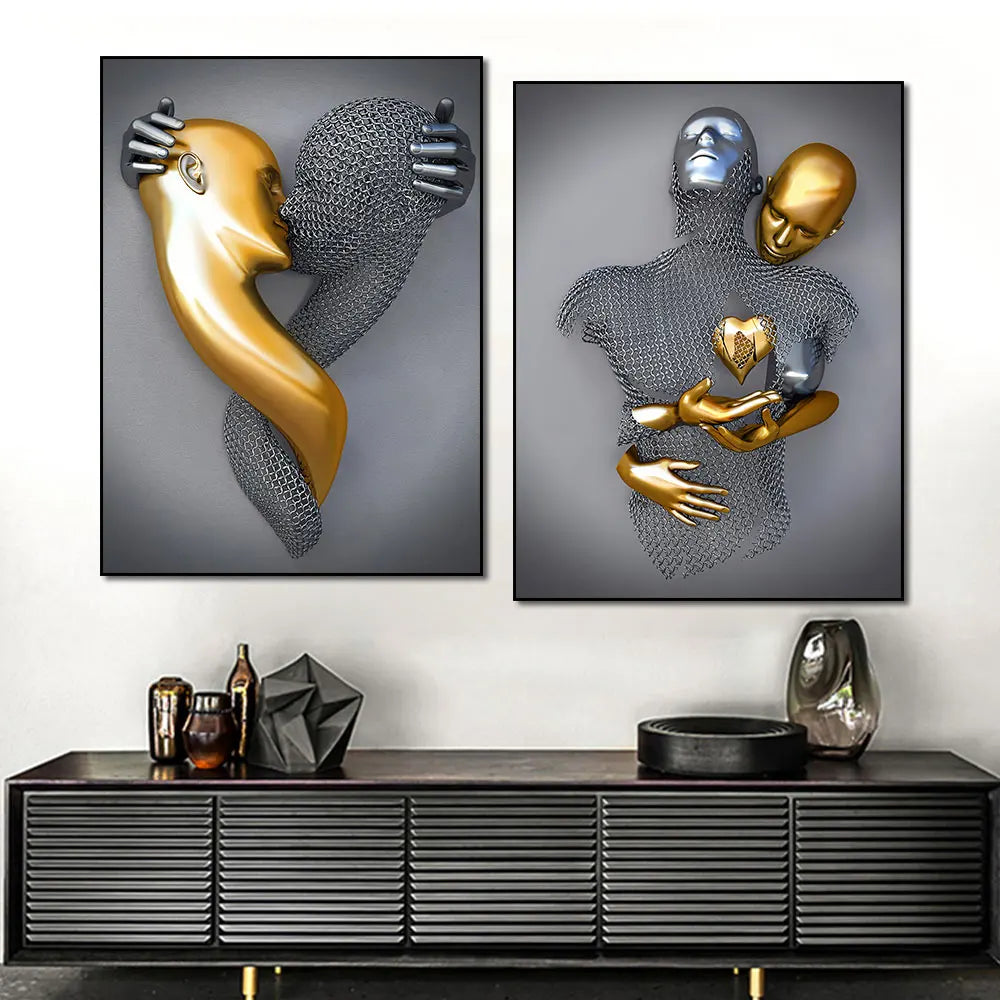 GoldenEmbrace | Abstracte romantische canvasposter