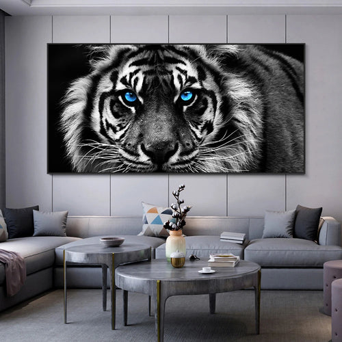 BlueStare | Moderne canvasprint met tijger in zwart-wit