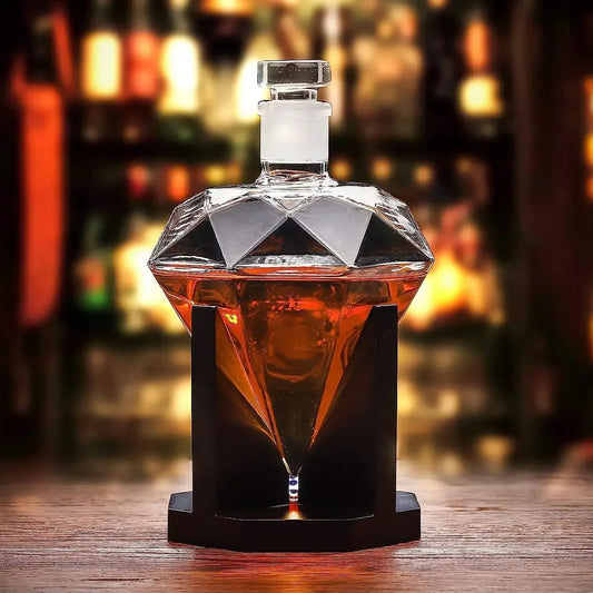CrystalDrop | Whiskey karaf - Diamant - 1000ml Inhoud met Houten Houder