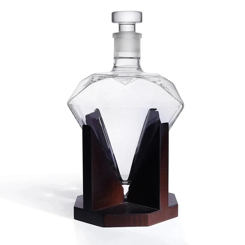 CrystalDrop | Whiskey karaf - Diamant - 1000ml Inhoud met Houten Houder