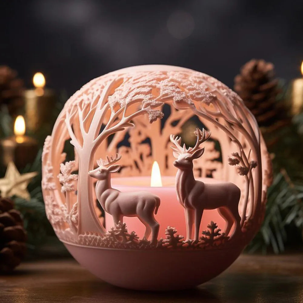 Elk Kaars | Reliëf Mal Winterbos - Feestelijke Decoratie en DIY Cadeaus